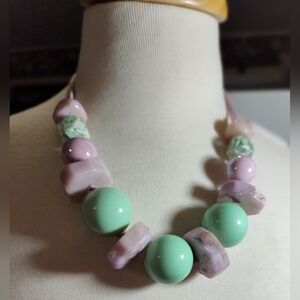 Mint Green and Lavender Chunky Beaded Necklace NWOT